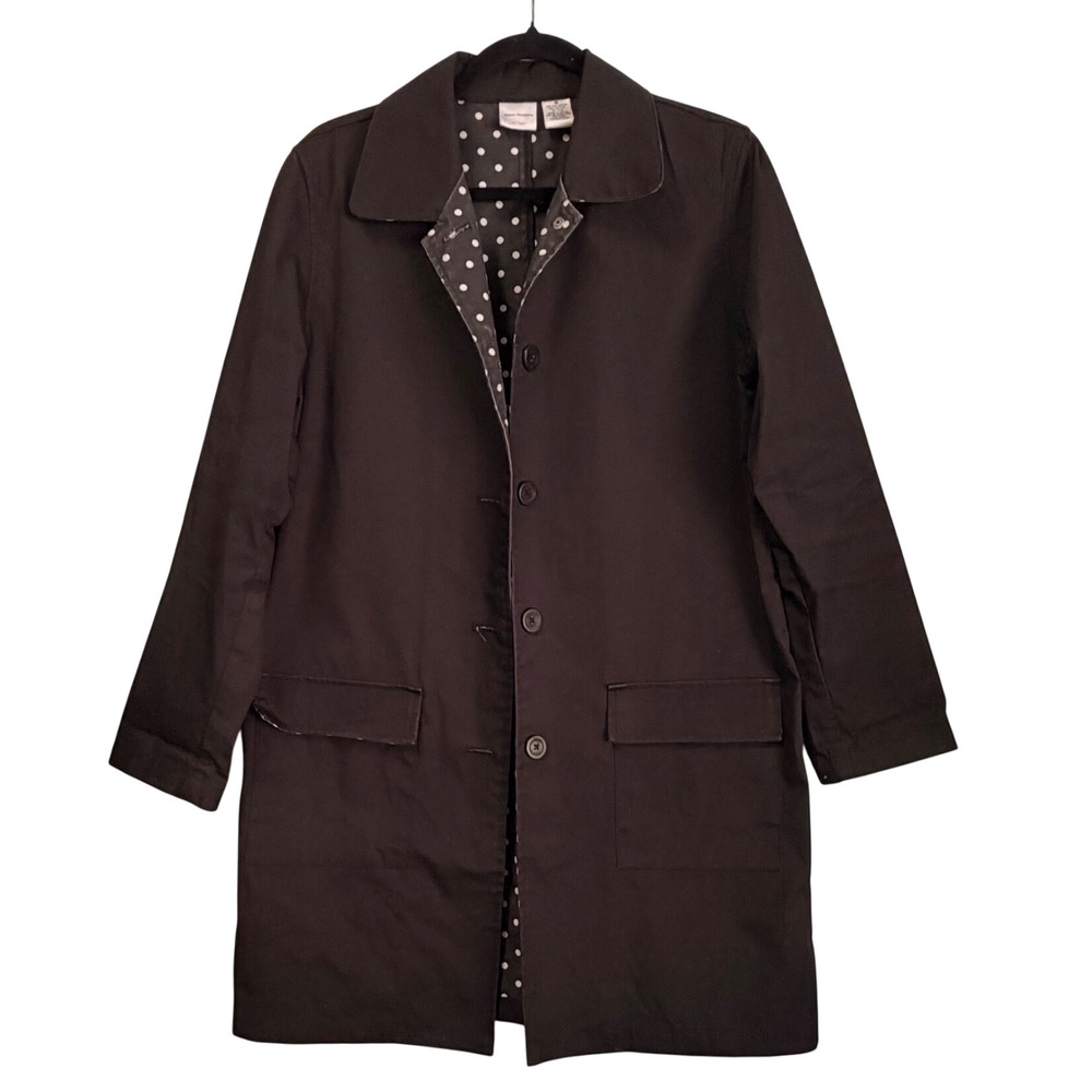 Isaac Mizrahi for Target Black Trench Coat Polka Dot Lining Womens Medium Chic